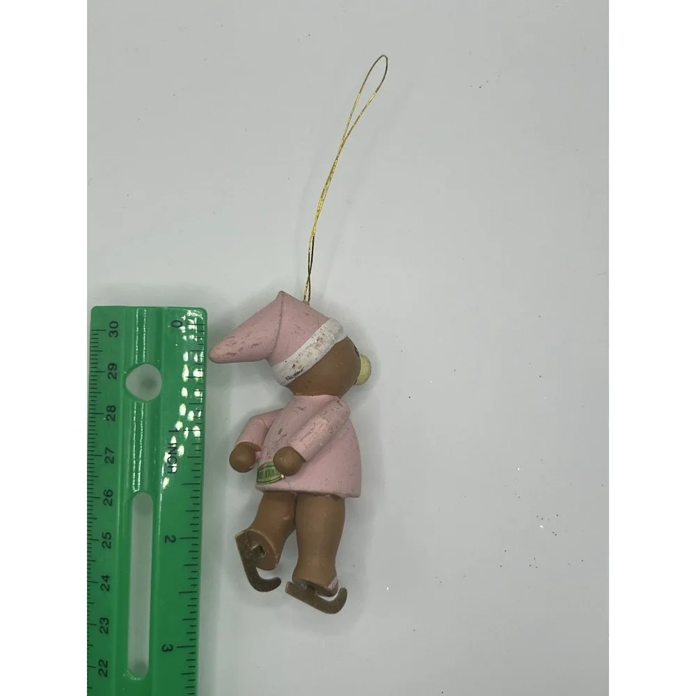 Wooden bear ice skating‎ Ornament Made In taiwan